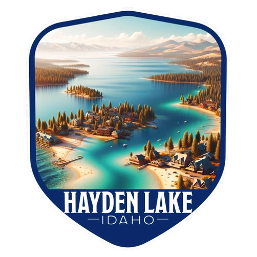 R and R Imports Hayden Lake Idaho Vintage Shield Badge Souvenir - 4-Inch Vinyl Sticker
