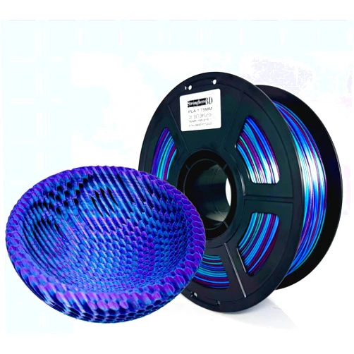 Stronghero3D PLA 3D Printer Filament,Spiral Tri-Color Co Extrusion,Green-Blue-Purple,Galaxy Glitter Green Silk Blue Galaxy Purple,Diameter 1.75mm Accuracy +/-0.05mm Net Weight 1kg(2.2lbs)