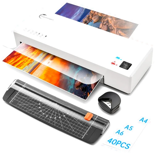Buyounger Laminator, 4 in 1 Laminator Machine with 40 Laminating Sheets, A4 Laminating Machine Hot & Cold with Paper Trimmer & Corner Rounder, 9-Inch Personal Thermal Laminator for Home School Office