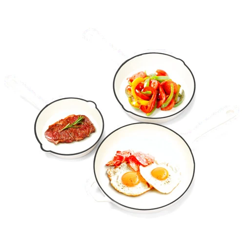 Hisencn Enameled Cast Iron Frying Pan Set, 3 Piece Set of Skillets, Nonstick Fry Pan Cookware Set, Nontoxic Ceramic Coated, PFAS & PTFE & PFOA Free, Gas/Induction/Electric/Oven Compatible, Cream White
