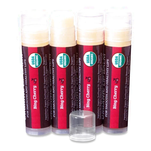 Earth's Daughter USDA Organic Lip Balm 4-Pack - Cherry Flavor - Beeswax, Coconut Oil, Vitamin E - Best Lip Repair Chapstick for Dry Cracked Lips.