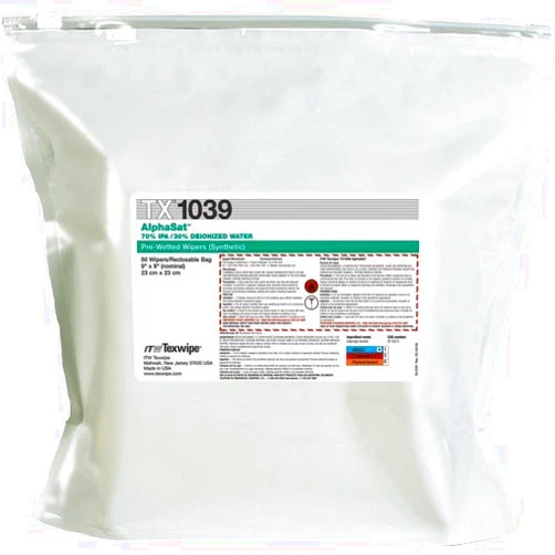 Texwipe TX1039 AlphaStat Presaturated (Iso/DI Water) Wipes, 9