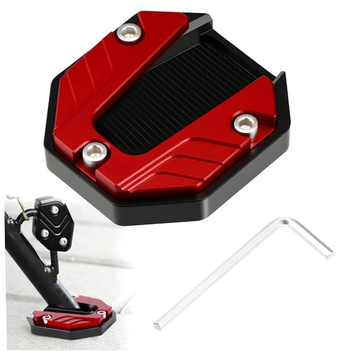 HABNVUON Motorcycle Kickstand Pad, Motorcycle Stand Pad, Aluminum Alloy Side Stand Foot Extension Support Plate, Motorcycle Parking Foot Plate Support Accessory for Snow Slippery Road (Red)
