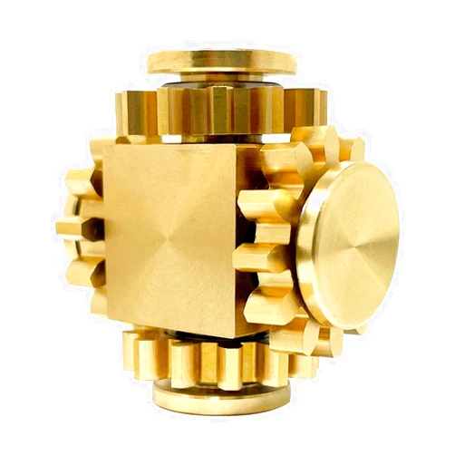 FXCOOLCT Pure Brass Cube Gears Linkage Fidget Spinner Toys,Finger Games Ideal Gift for ADHD/ADD/Autism to Relieve Stress&Tension&Anxiety,Promote Focus&Clarity-Gold