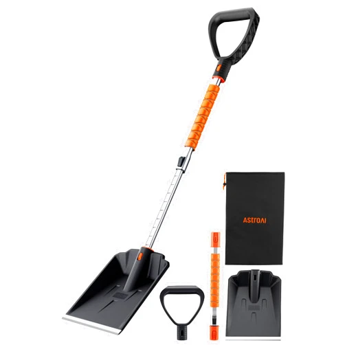 AstroAI Lightweight Snow Shovel for Car, Extendable Snow Shovel with Thickened Aluminum Handle and Blade, Portable and Multifunctional for Cars, Snowmobiles, Camping and Emergency