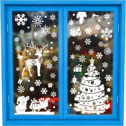 ARPOVIST 134Pcs Christmas Snowflakes Santa Claus Xmas Tree Hut Reindeer Static Window Clings Stickers, Double Side Removable Christmas Window Decorations for Glass Windows Xmas Holiday Home Office Party Decor