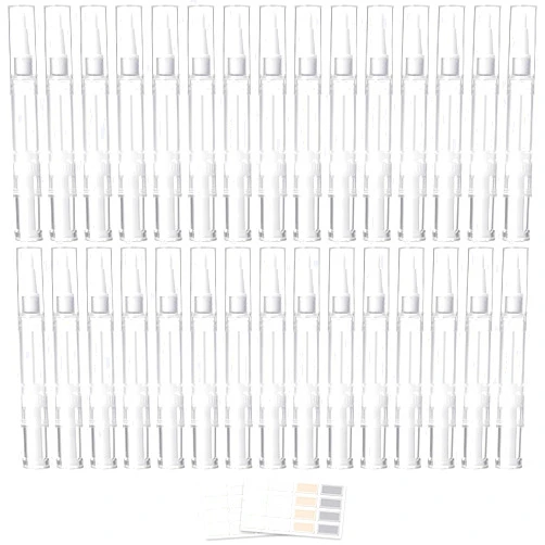 WEBBYBEAR 30 Pieces 5 ml Cuticle Oil Pen, Empty Nail Oil Pen, Transparent Twist Pens with Brush Tip, Cosmetic Lip Gloss Containers Eyelash Growth Liquid Tube, with 2 colorful Stickers