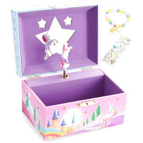 JOYIN Unicorn Girls Musical Jewelry Box With Star Shaped Mirror, Spinning Unicorn and Unicorn themed Bracelet & Stickers