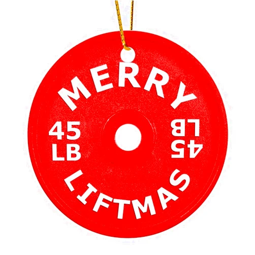 Alioyoit 3 Inch Christmas Ornament Funny Fitness Gym Dumbbell Round White Ceramic Holiday Hanging Souvenirs Customized Two Sides Printed Souvenirs with String for Holiday Xmas Tree Decor