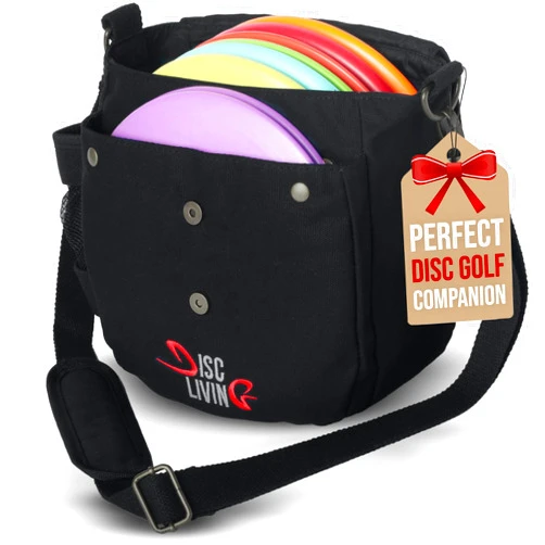 Disc Living Disc Golf Bag | Frisbee Golf Bag | Easy to Carry | Lightweight Fits Up to 10 Discs | 16 oz Waxed Canvas Sturdy Design | Belt Loop | Double Button Design | Bottle Holder