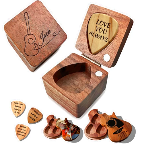 Skartam Personalized Guitar Picks Custom Guitar Pick Holder Case with 3 Pcs Customized Wooden Guitar Pick Case Box Holder with Photo Name Custom Gift for Him Her Boyfriend Valentine's Day-S1