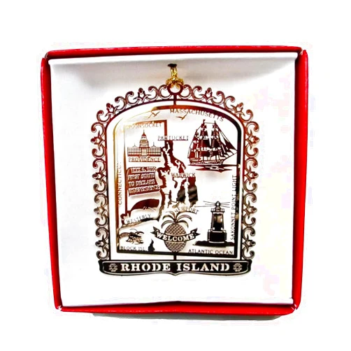 NATION'S TREASURES Rhode Island Brass Christmas Ornament Souvenir Gift