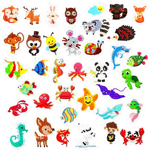 Yuntop 82 Pcs Diamond Art Stickers Kits for Kids and Adult 5D Animal DIY Diamonds Paint by Numbers Art Handmade Craft for Beginners Cute Animal & Sea World Mosaic Stickers Gift for Children Boys Girls