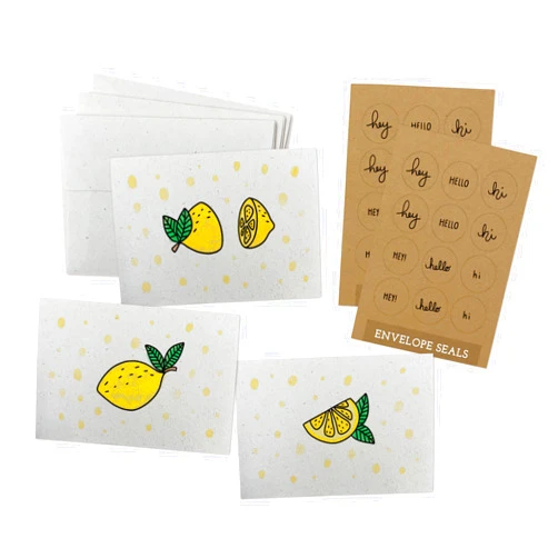 Sugartown Greetings Cute Yellow Lemon Notecards Set - 24 Note Cards with Envelopes & Kraft Seal Stickers - Lemon Thank You Cards for Bridal Shower, Baby Shower, & Lemon Theme Party
