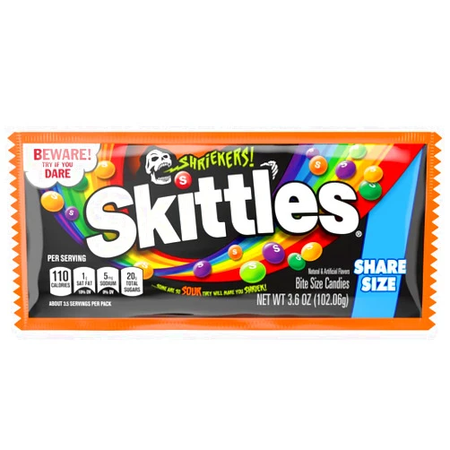 SKITTLES Shriekers Sour Chewy Halloween Candy Share Size Bag, 3.6oz