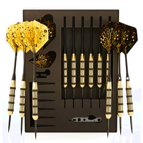 CC-Exquisite Premium Steel Tip Darts Set - Professional Darts, Brass Barrels, Metal Tip Darts, Extra Flights, (12) Aluminum Shafts 35/48, O-Rings, Dart Tool, Dart Sharpener, Darts Case