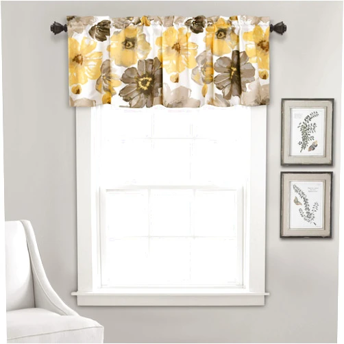Lush Decor Leah Room Darkening Window Curtain Valance, 18 inch x 52 inch, Yellow/Gray