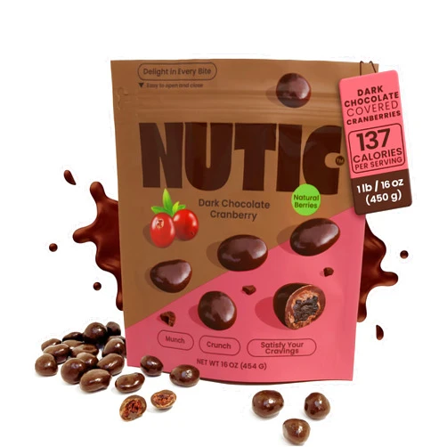 Nutic Dark Chocolate Covered Cranberries - 1LB, Luscious Treats for Snacking & Gifting, Tempting Chocolate-Engulfed Fruit for Holidays and Everyday Treats - Made in the USA - (Pack of 1)