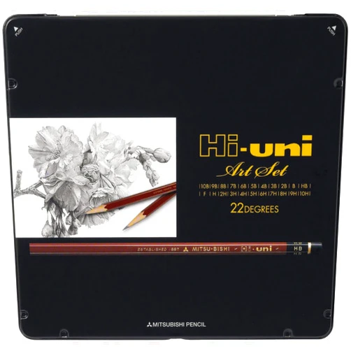 Uni Hi Wooden Pencil Art Set - 10B to 10H - Box of 22 (HUAS)