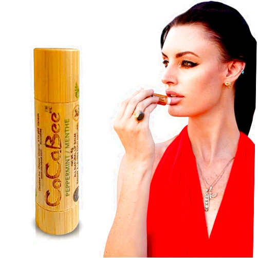 CoCaBee Chapstick Lip Balm Lip Moisturizer For Dry & Chapped Lips 100% Organic Lip Balm For Soft And Shiny Lips Cute And Portable Lip Care Balm for Kids and Women's With Bamboo Packaging (Peppermint)
