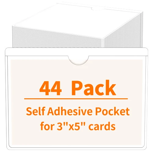 Yeestone 44 Pack Adhesive Pockets, Bin Labels for Storage Bins, Clear Label Holder, Index Card Holder 3x5 Inch, Plastic Storage Tote Labels for Organizing Bins Box Drawer