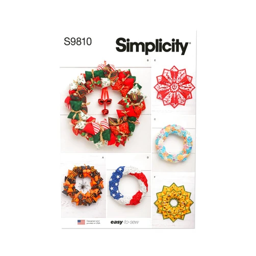 Simplicity Seasonal and Holiday Décor Wreaths Sewing Pattern Kit, Design Code S9810, 12