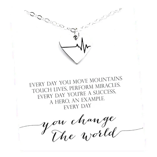 A Charmed Impression Everyday you change the world • Silver • EKG Heartbeat • Heart Necklace • Gratitude • EMT Nurse Paramedic Doctor Gift