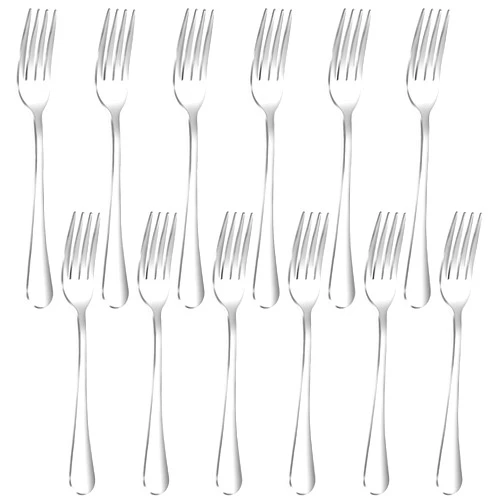 ITITT 12 Piece Dinner Forks, 8 Inch, Top Food Grade Extra-Fine Stainless Steel Silverware Forks，Silverware Set, Dishwasher Safe （Silver)