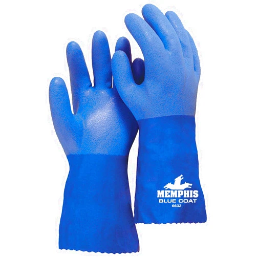 MCR Safety 6632XL 12-Inch Bluecoat PVC Triple Dipped Seamless Knit Liner Gloves with Gauntlet, Blue, X-Large, 1-Pair