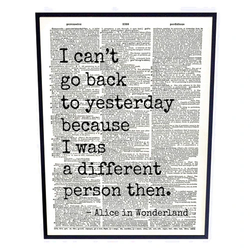 YELLOWBIRD ART & DESIGN Alice Wonderland Quote - 8x10 Home decoration Photo Picture - Unique Wall Art, Room Decor for Bedroom, Living room, Office - Upcycled Dictionary Art or Gift for Women, Fan - UNFRAMED