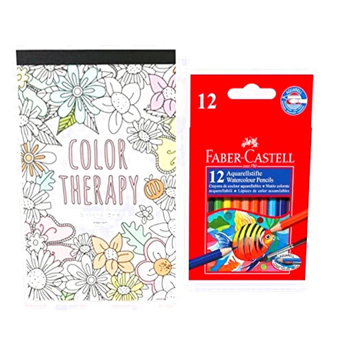 PINKFOOT Coloring Book for Adult Relaxation DIY Postcards Set 32 Designs Stress Relieving Color Therapy + Including Faber Castell Aquarell Watercolor (12 Colors) Mini Pencils Gift