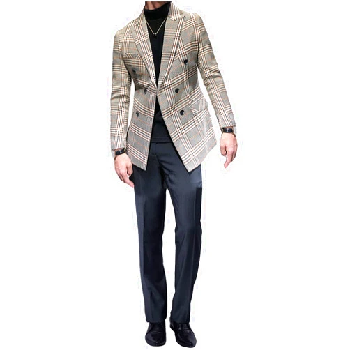 Lacoac Men's Houndstooth Jacket & Solid Pants Two-Piece Suit Peak Lapel Double Breasted Buttons Casual Business Tuxedos