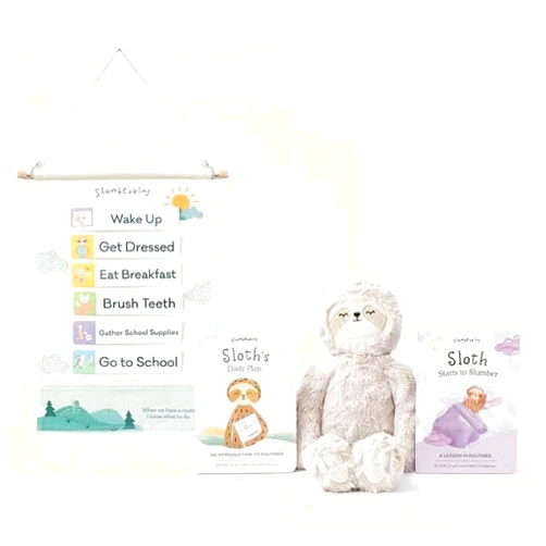 Slumberkins 18 Piece Visual Schedule for Kids - Sloth Kin, Daily Plan & Slumber Board Books - Practicing Routines & Healthy Boundaries