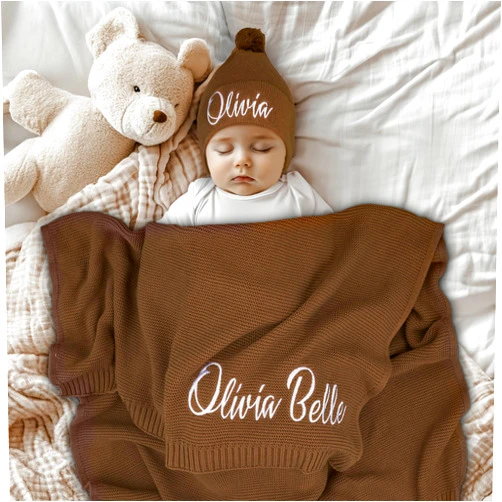Patique Personalized Baby Blanket, 100% Organic Cotton GOTS Certified, Customized Baby Blanket with Name, Baby Blankets for Boys and Girls, Perfect Personalized Gifts for Newborns, Kids and Baby Showers