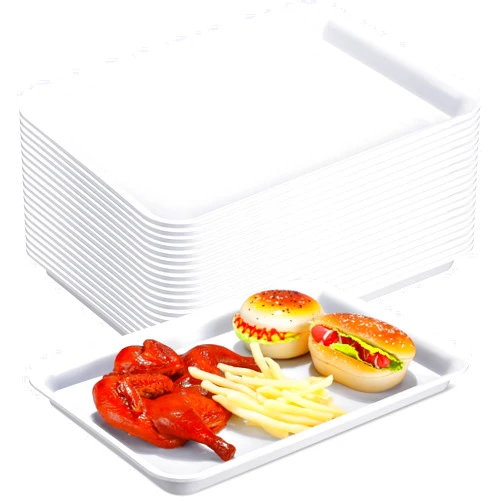 Ziliny 20 Pcs Plastic Serving Trays Bulk Plastic Serving Platters Reusable Rectangle Food Tray Stackable Party Trays for Dinner Snack Dessert in School Cafeteria(White,16 X 11)