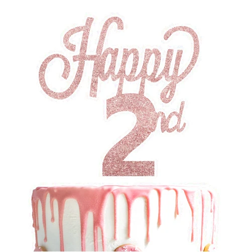 LINGTEER Happy 2nd Birthday Cake Topper - Cheers to 2nd Birthday Two Years Old Birthday Party Cake Decorations Sign.