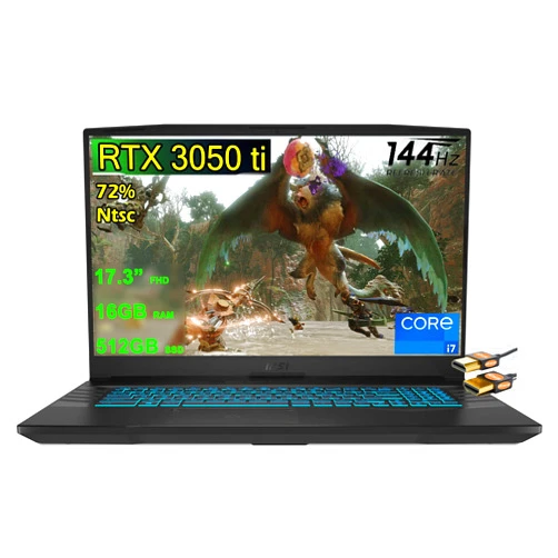 MSI Crosshair 17 Gaming Laptop 17.3” FHD IPS 144Hz (72% NTSC) 11th Generation Intel Octa-core i7-11800H 16GB RAM 512GB SSD GeForce RTX 3050 Ti 4GB USB-C Backlit Keyboard Win10 + HDMI Cable