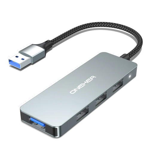 OneKer USB 3.0 Hub 4-Port, Aluminum Multiport USB A to USB 3.0 Hub with a USB 3.0 Port & 3 USB 2.0 Ports, Compatible with Laptop,PC, MacBook Pro, iPad Pro, iMac, Surface,Chromebook,More…(Grey)