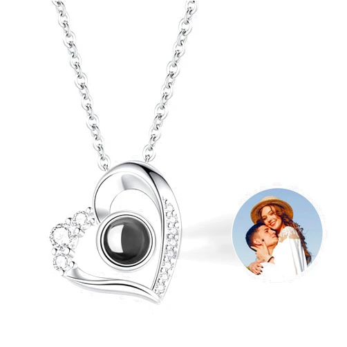 ThermoThrill Personalized Projection Necklace with Photo Inside, Custom Picture Love Heart Projection Pendant Necklace Photo Necklace Christmas Memorial Gifts for Couples Wife