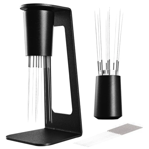 PUSEE Espresso Coffee Stirrer,WDT Distribution Tool 9 pin Coffee Stirring Tool for Espresso Distribution 0.25mm Thick Spring Wires Anodized Aluminum Handle