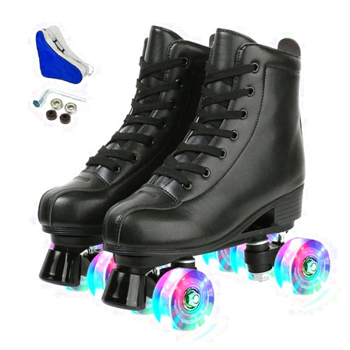 XUDREZ Roller Skates, Double-Row Roller Skates for Unisex, Roller Skates PU Leather High-top Roller Skates Four-Wheel Roller Skates Shiny Roller Skates