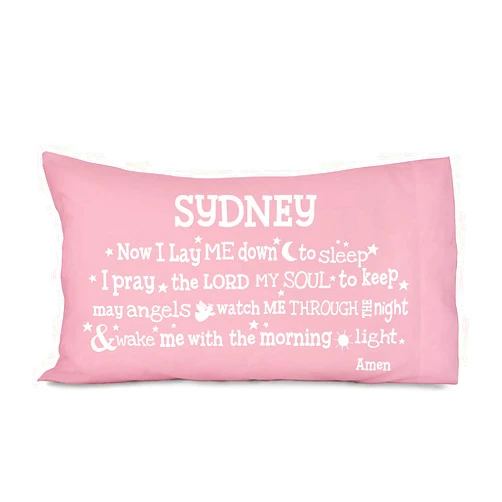 Personalized Planet Girls Now I Lay Me Down to Sleep in White Letters Custom 20” x 31” Pink Pillowcase, Standard/Queen