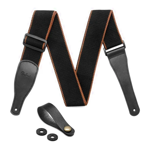 BestSounds Acoustic Guitar Strap, Soft Cotton & Leather Ends Strap for Electric & Bass Guitars come with 1 Button & 2 Locks