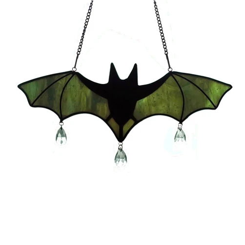 WeDcpcin Bat Stained Glass Window Hanging Suncatcher Halloween Bat Decoration (Cinerous)