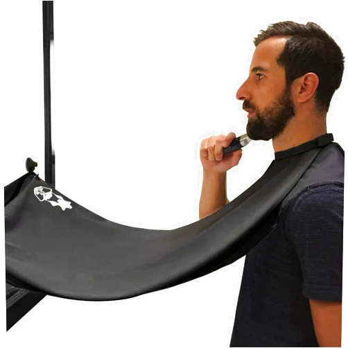 Captain Jax Beard Bib Apron, Hair Catcher with Bag | Shaving Cloth, Strong Suction Cup - Non-Stick Beard Cape for Trimming - One Size, Black