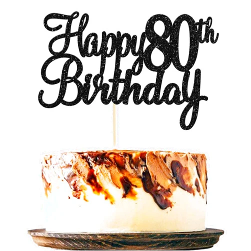Gyufise 1Pc Black Happy 80th Birthday Cake Topper Glitter 80th Birthday Cake Pick Cheers to 80 Years Old Eighty Fabulous Cake Decorations for 80th Birthday Theme Party Supplies