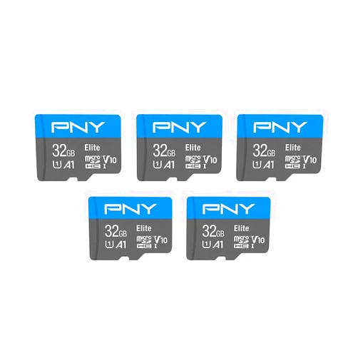 PNY 32GB Elite Mobile Accessories Class 10 U1 V10, A1 microSDHC Flash Memory Card for Mobile Devices - 100MB/s, Full HD, UHS-I, Micro SD 5-Pack