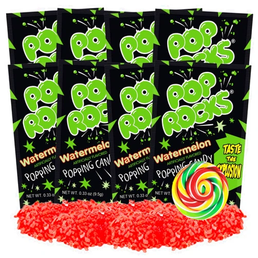 Needzo Watermelon Flavored Crackling Pop Rocks, Bulk Sizzling Candies for Present Fillers, Party Favor Handouts, and More, 8 Pack, 0.33 Ounces