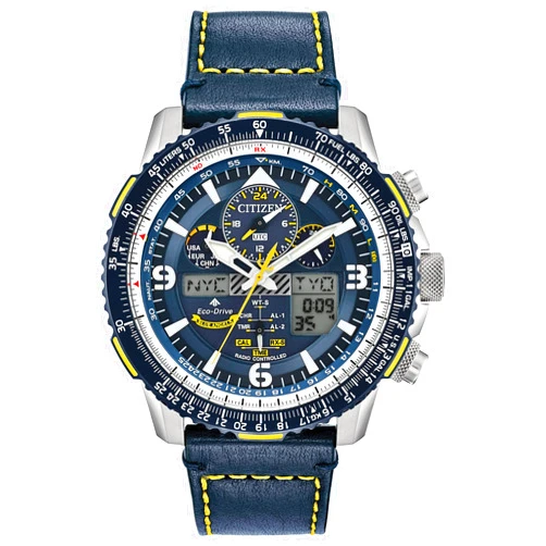 Citizen Men's Eco-Drive Promaster Air Skyhawk Atomic Time Keeping Pilot Watch in Stainless Steel with Blue Leather strap, Blue Dial (Model: JY8078-01L)