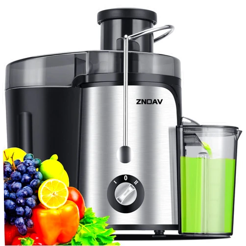 ZNOAV Juicer Machine, 600W Juicer with 3.5” Wide Chute for Whole Fruits and Veg, Juice Extractor with 3 Speeds, BPA Free, Easy to Clean, Compact Centrifugal Juicer Anti-drip